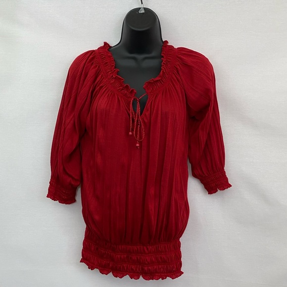 Sauci Tops - Sauci Red Short Sleeve Blouse Size Large K-30